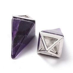 天然石アメジストペンダント  白金トーン合金パーツ  ピラミッド  29~38x15~15.5x15~15.5mm  穴：6x5mm&nbsp;G-E577-01P-06
