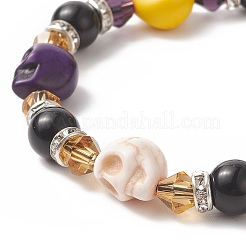 Braccialetti con perline intrecciate con teschio sintetico turchese (tinto).&nbsp;BJEW-JB09923-03