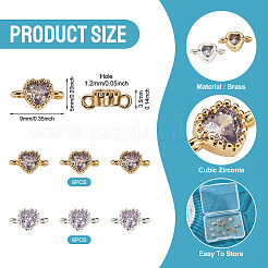 12 Stück 2 Farben Messing Pavé Zirkonia Herz Glieder Verbinder Charms&nbsp;KK-TA0003-48D