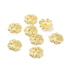 ラックメッキ合金ビーズキャップ  長持ちメッキ  鉛フリー＆カドミウムフリー  4花びら  花  ゴールドカラー  7.5x2.5mm  穴：0.8mm&nbsp;PALLOY-F283-012G