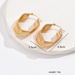 本物の18Kゴールドメッキ304ステンレススチールの多層フープピアス  六角  35x25mm&nbsp;UF5198-3