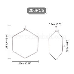 六角形304ステンレススチールフープピアス金具200個  ステンレス鋼色  31.5x25x0.6mm  ピン：0.6mm  200個/箱&nbsp;STAS-UN0025-26