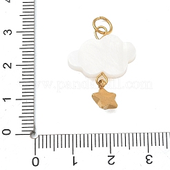 304ステンレススチールアクリルパーツ  スターチャーム付きの雲  ラインストーン付き  18KGP本金メッキ  ホワイト  26x19x3.5mm  穴：4.4mm&nbsp;RB-CBA4D1F-13G-A