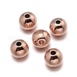 Perles en laiton, sans plomb & sans nickel & sans cadmium , rond solide, Véritable plaqué or rose, 4mm, Trou: 1.5~2mm