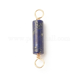 Breloques connecteurs en lapis lazuli naturel, avec doubles boucles en fil de laiton écologique doré clair, colonne, 23~24x4mm, Trou: 2~2.5mm