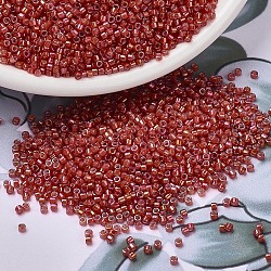 Perles miyuki delica, cylindre, Perles de rocaille japonais, 11/0, (db1780) blanc doublé flamme rouge ab, 1.3x1.6mm, Trou: 0.8mm, environ 2000 pcs/10 g