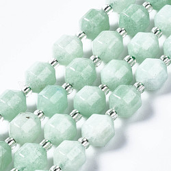 Chapelets de perles de jade blanche naturelle, imitation béryl, avec des perles de rocaille, facette, polygone, 8x7.5mm, Trou: 1.2mm, Environ 37~39 pcs/chapelet, 14.69 pouce ~ 15.16 pouces (37.3 cm ~ 38.5 cm)