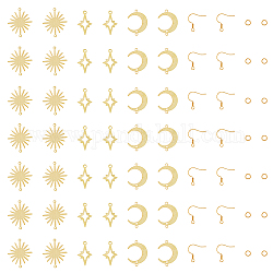 Hobbiesay kit para hacer aretes diy luna, estrella y sol, incluyendo colgantes y conectores de latón y ganchos para pendientes y anillos de salto, dorado, 108 unidades / caja