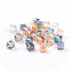 Perline in vetro placcato, arcobaleno placcato, sfaccettato, cubo, colore misto, 11x11x11mm, Foro: 1.5 mm