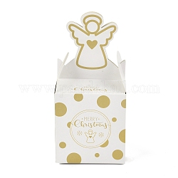 Рождественские тематические бумажные складные подарочные коробки, на подарки конфеты упаковка печенья, белые, узор ангела, 8.5x8.5x18 см