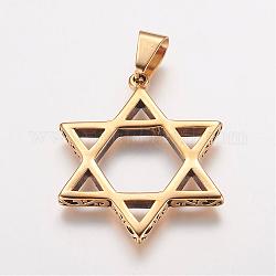 Colgantes de 304 acero inoxidable, para judío, hexagrama / estrella de david, dorado, 48x38x4mm, agujero: 6x12 mm