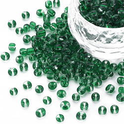 6/0 perline in vetro trasparente bicolore, foro rotondo, rotondo e piatto, verde, 3.5~5.5x2~6.5mm, Foro: 1~1.2 mm, circa 450 g / lire