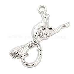 304 Stainless Steel Pendants, Cat Shape Charms, Stainless Steel Color, 28.5x28x2mm, Hole: 2.2mm
