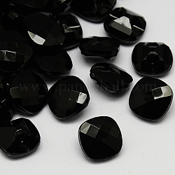 Тайвань акриловые кнопки горный хрусталь, граненые, 1-луночное, квадратный, чёрные, 15x15x8 мм, отверстие : 1 мм