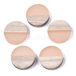 Resin & Wood Cabochons, Flat Round, Two Tone, PeachPuff, 15x3.5mm
