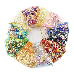 Bolsas de organza con cordón para joyas, bolsas de regalo de fiesta de boda, rectángulo con estampado de flores en oro, color al azar, 9x7 cm