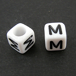 Letter Acrylic European Beads, Horizontal Hole, Cube, Letter.M, 10x10x10mm, Hole: 3.5~4mm, about 598pcs/500g