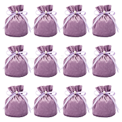 Nbeads sacs à bijoux en velours avec cordon de serrage et perles d'imitation en plastique, pochettes-cadeaux en tissu de velours, support violet, 13.2x14x0.4 cm