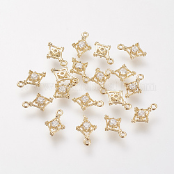 Brass Cubic Zirconia Pendants, Nickel Free, Real 18K Gold Plated, Rhombus, 10x6x3mm, Hole: 1mm