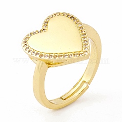 Verstellbarer Ring mit klarem Zirkonia-Herz, Messingschmuck für Damen, cadmiumfrei und bleifrei, echtes 18k vergoldet, uns Größe 6 1/2 (16.9mm)