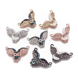 Brass Micro Pave Cubic Zirconia Pendants, with Shell, Owl, Mixed Color, 17.5x25x4mm, Hole: 1.4mm
