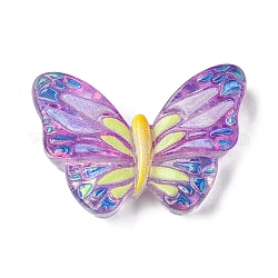 Cabujones decodificados de resina pintados con spray, con lentejuelas/lentejuelas brillantes, mariposa, orquídea, 21x31x7mm