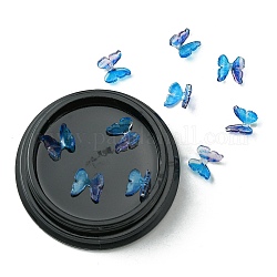 Cabuchones de resina, accesorios de la decoración del arte del clavo, con contenedores de plástico, 3 d mariposa, cielo azul profundo, 6~7x5~8x2~4mm
