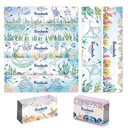 90 pièces 9 styles étiquette en papier savon, emballages de savon en papier, rectangle, pour emballage de savon, thème de l'océan, bleu clair, 210x50mm, 10 pièces / style