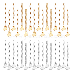 Unicraftale 32Pcs 2 Colors 304 Stainless Steel Curb Chain Extender, End Chain, with 202 Stainless Steel Heart Charms, Golden & Stainless Steel Color, 63mm, 16Pcs/color