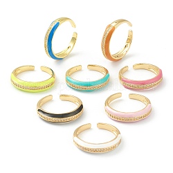 Латунные кольца из манжеты с прозрачным цирконием, открытые кольца, с эмалью, золотые, разноцветные, размер США 8, внутренний диаметр: 18 мм