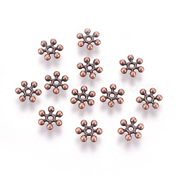 Zinc Alloy Beads Spacers, Cadmium Free & Lead Free, with One Hole, Snowflake, Red Copper, 8.5x2.5mm, Hole: 1.5mm