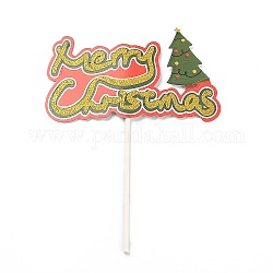 紙のクリスマスツリーケーキインサートカードの装飾  竹の棒で  クリスマスケーキの装飾用  カラフル  180mm