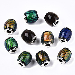 Perle di vetro, con tono platino ottone doppie core, sfaccettato, tamburo, perline d'umore che cambiano colore, colorato, 9x7~8mm, Foro: 2.5 mm