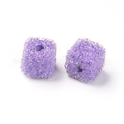 Perles en résine, avec strass cristal, style de nourriture de bonbons imitation, cube, bleu violet, 14.5~15.5x14.5~15.5x14.5~15.5mm, Trou: 1.5~1.8mm