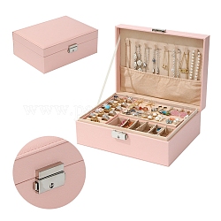 Estuche organizador de joyería rectangular de cuero pu con cierres, para pendientes collares anillos almacenamiento, rosa, 17x23x8.5 cm
