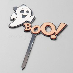Acrylic Ghost Cake Insert Card Decoration, with Self Adhesive, for Halloween Cake Decoration, Word Boo, Mixed Color, 123x81x1mm