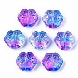 Transparent Spray Painted Glass Beads, Bear Paw, Magenta, 13.5x15x8.5mm, Hole: 1mm