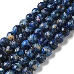 Brins de perles de jaspe impérial naturel, teinte, ronde, bleu marine, 8~8.5mm, Trou: 1~1.2mm, Environ 47~48 pcs/chapelet, 15.16 pouce (38.5 cm)