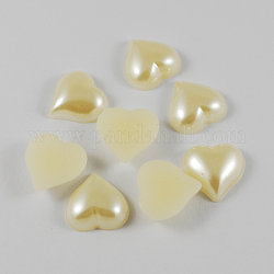 ABS Plastic Imitation Pearl Cabochons, Heart, Light Khaki, 12x12x4mm