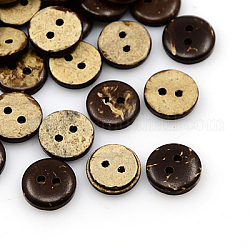 Botones de coco, 2 agujero, plano y redondo, coco marrón, 11x3mm, agujero: 1 mm