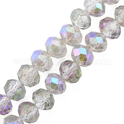 Transparent Crackle Electroplate Glass Beads Strands, AB Color Plated, Faceted, Abacus, Orchid, 8x6.5mm, Hole: 1.4mm, about 65pcs/strand, 16.34 inch(41.5cm)