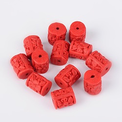 Cinnabar Beads, Carved Lacquerware, Column, Red, Size: about 14mm long, 12mm thick, hole: 2mm