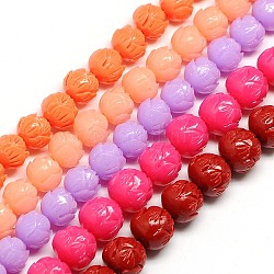 Lotus Flower Synthetic Coral Beads Strands, Dyed, Mixed Color, 12mm, Hole: 1mm, about 30pcs/strand, 14inch