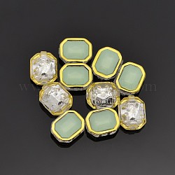 Coudre à l'acrylique taiwan, jade d'imitation, plaqué or, Accessoires de vêtement, rectangle, vert pale, 25x19x9mm, Trou: 1mm