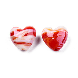Handmade Lampwork Beads, Pearlized, Red, 16x16x8.5mm, Hole: 1.4mm