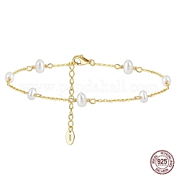 925 tobillera de cadena tipo cable de plata de ley con perlas naturales ovaladas de agua dulce para mujer, con sello s925, real 14k chapado en oro, 8-1/2 pulgada (21.5 cm)