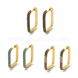 Brass Micro Pave Cubic Zirconia Huggie Hoop Earrings, Rectangle, Golden, Mixed Color, 29.5x19.5x3.5mm, Pin: 1mm