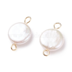 Natürliche barocke Perlen-Keshi-Perlen-Anhänger, kultivierte Süßwasserperle, mit 304 Doppelschlaufe aus Edelstahl, Flachrund, Blumenweiß, golden, 19.5x11.5x4.5~5.5 mm, Bohrung: 1.8~2 mm