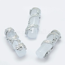 Quarzo naturale pendenti in cristallo, con accessori di ottone, colonna con drago, platino, 40.5~41.5x14x15mm, Foro: 3.5x5 mm