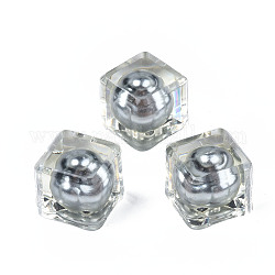 Transparent Acrylic Beads, with ABS Plastic Imitation Pearl Inside, Half Drilled, Cube, Gray, 14x14x12.5mm, Half Hole: 1.2mm
